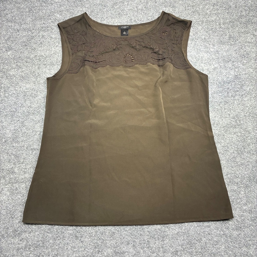 Ann Taylor Women Brown Lace Neck Sleeveless Blouse Tank Top Shirt‎ Sz.M